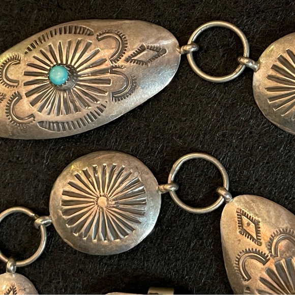 AUTHENTIC NATIVE AMERICAN STERLING SILVER AND TURQUOISE CONCHO BELT 🔥VINTAGE - Picture 3 of 11